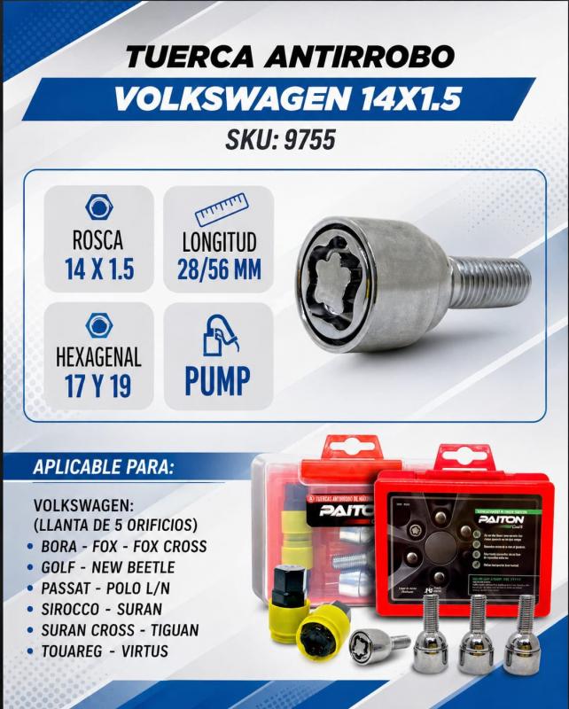 TUERCAS ANTIRROBO VOLKSWAGEN 14X1.5