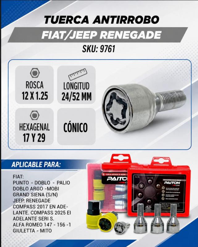 TUERCAS ANTIRROBO FIAT/JEEP RENEGADE