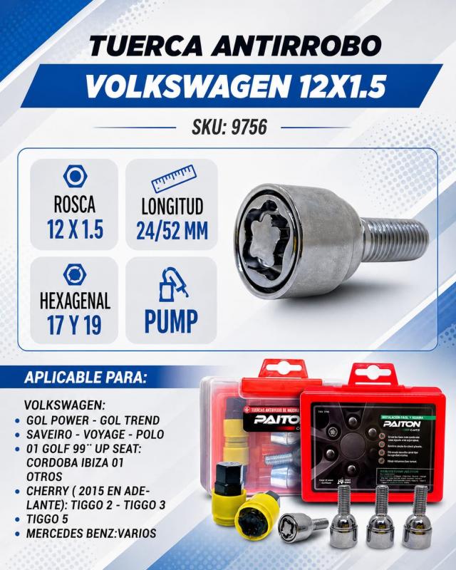TUERCAS ANTIRROBO VOLKSWAGEN 12x1.5